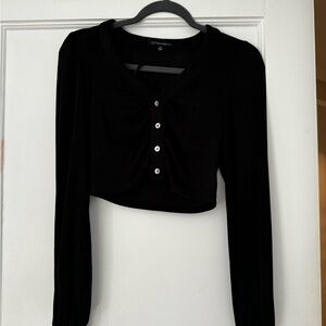 Cotton Candy Black Buttoned Crop Top